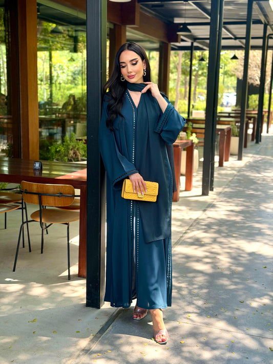 LAM211 – Blue Teal abaya in airy Nada crepe