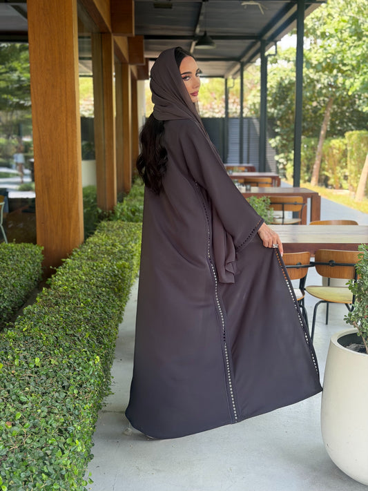 LAM212 – Gray abaya in airy Nada crepe