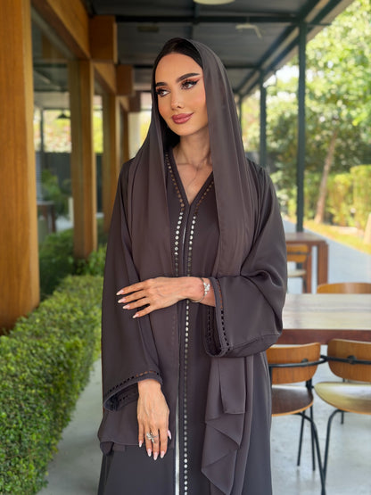 LAM212 – Gray abaya in airy Nada crepe