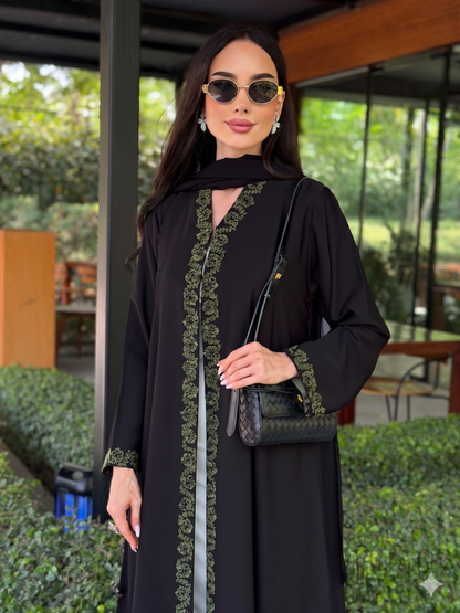 Code LAM222 -  A-cut crepe abaya with refined handwork details