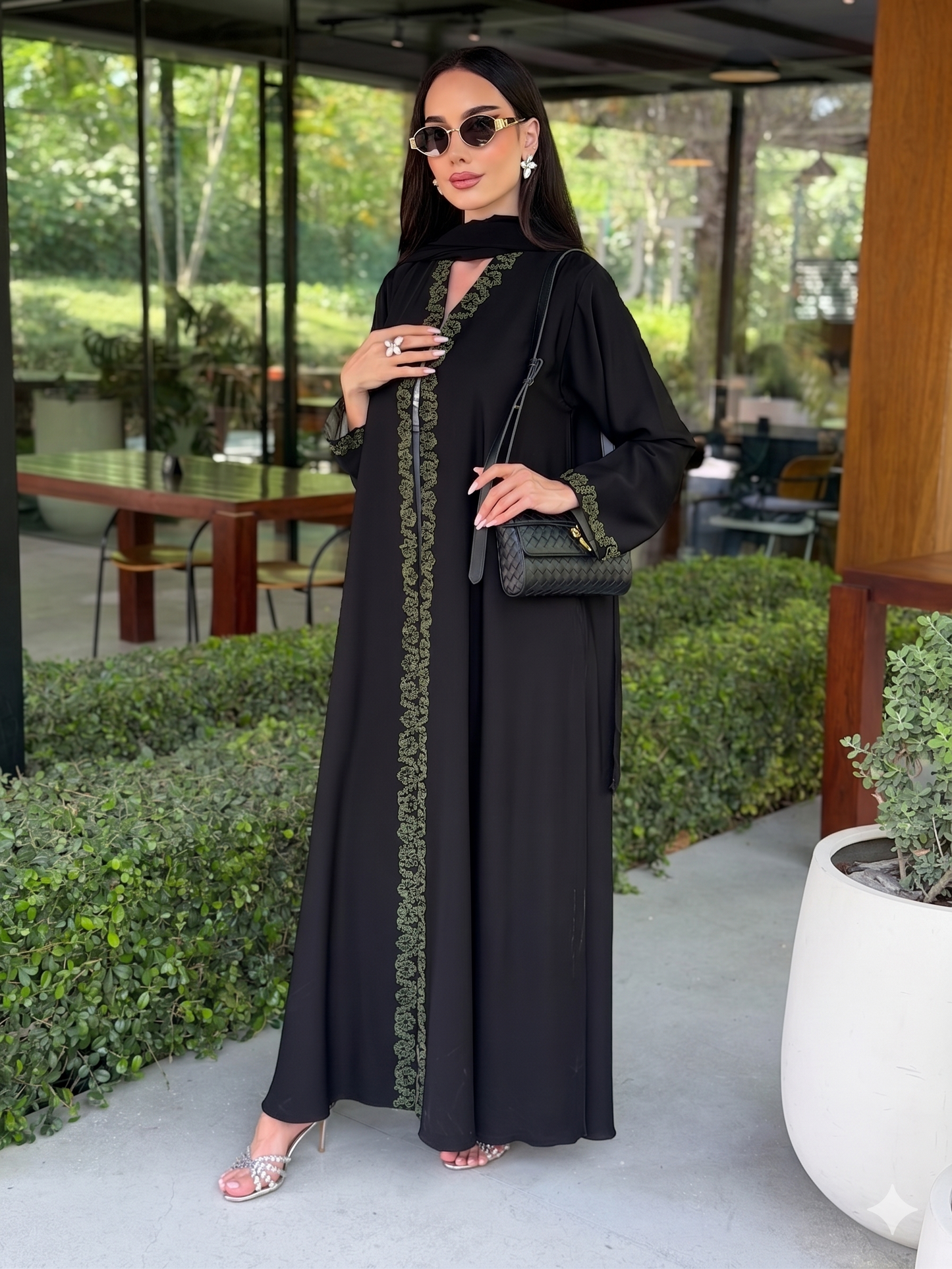 Code LAM222 -  A-cut crepe abaya with refined handwork details