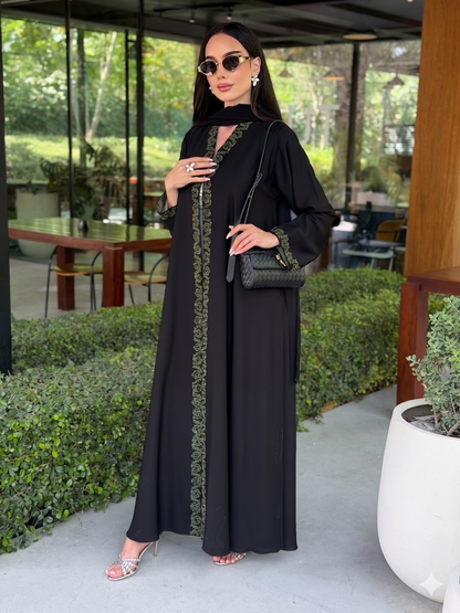 Code LAM222 -  A-cut crepe abaya with refined handwork details