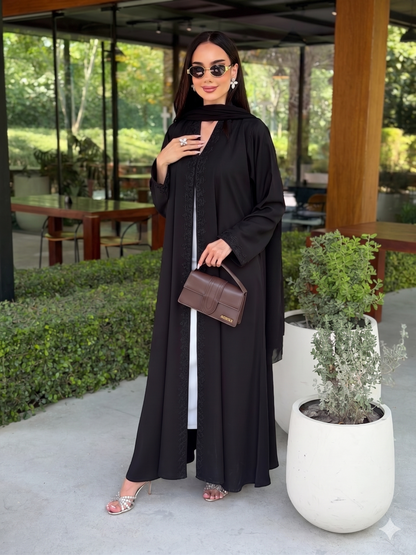 Code LAM221 - A-cut black crepe abaya designed for daily wear and work