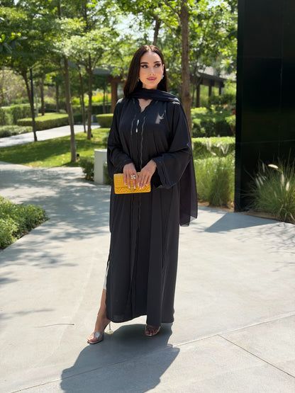 LAM215 – Flowy Navy abaya light Nada crepe