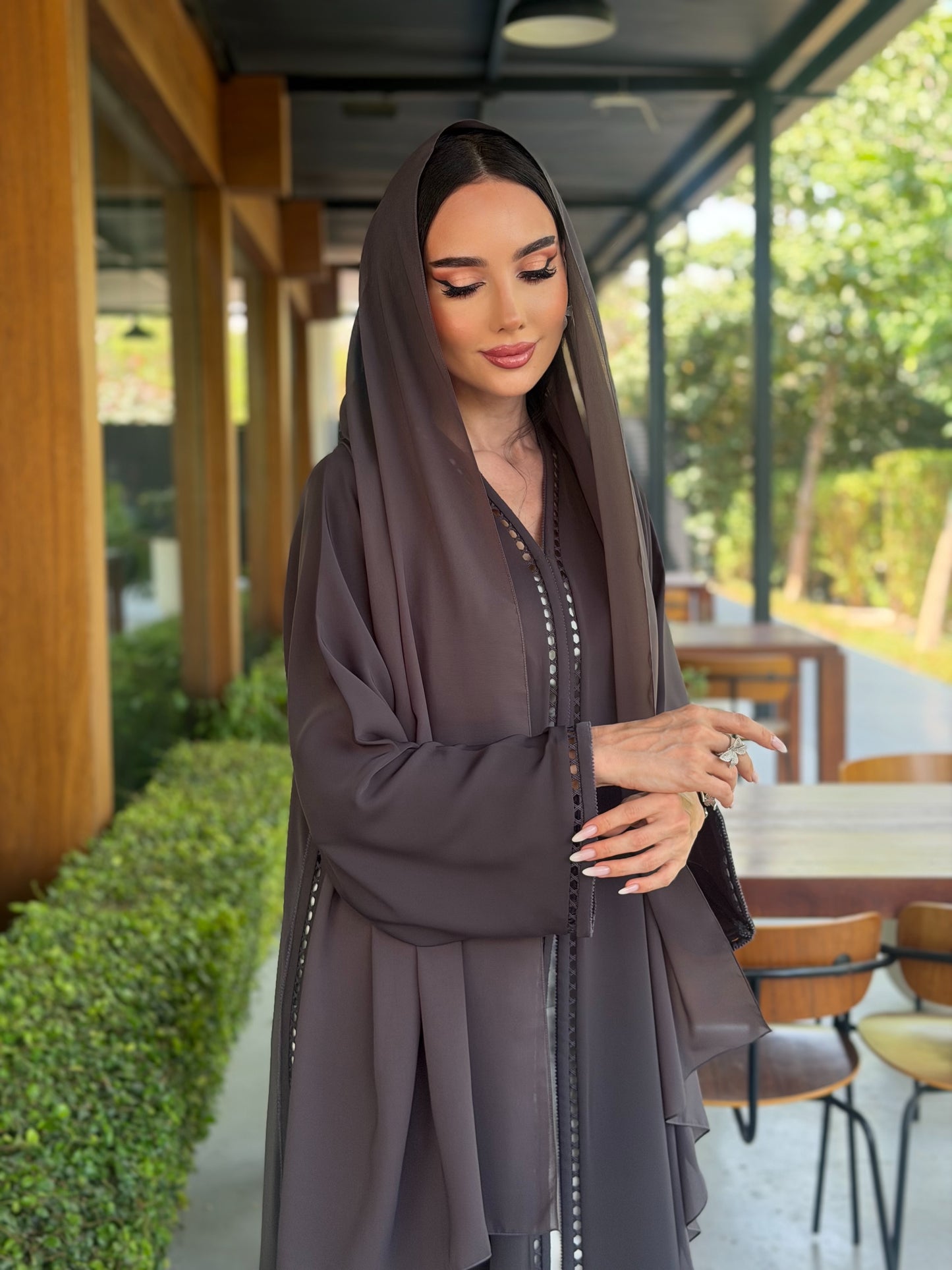 LAM212 – Gray abaya in airy Nada crepe
