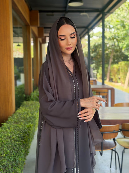 LAM212 – Gray abaya in airy Nada crepe