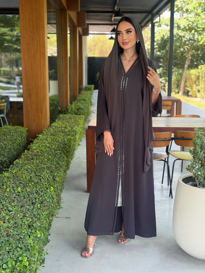 LAM212 – Gray abaya in airy Nada crepe