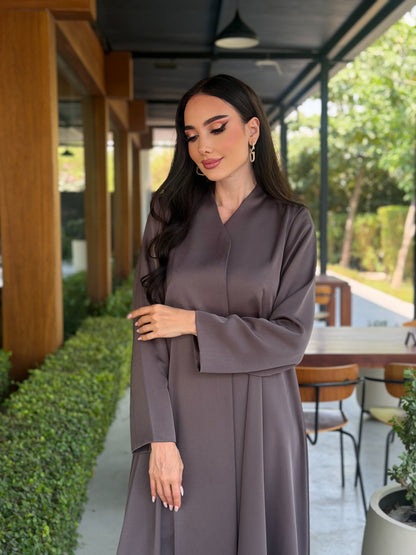 LAM210 –  Mocha cloche  cut abaya in premium German crepe