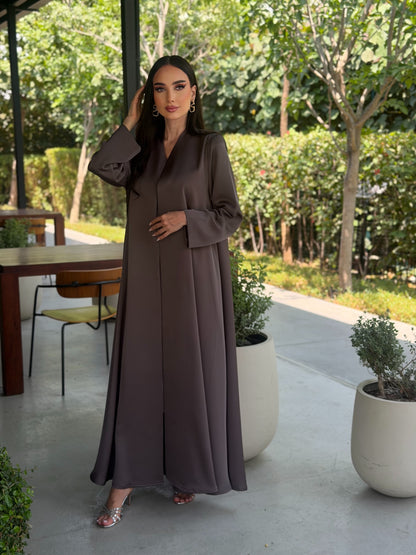 LAM210 –  Mocha cloche  cut abaya in premium German crepe