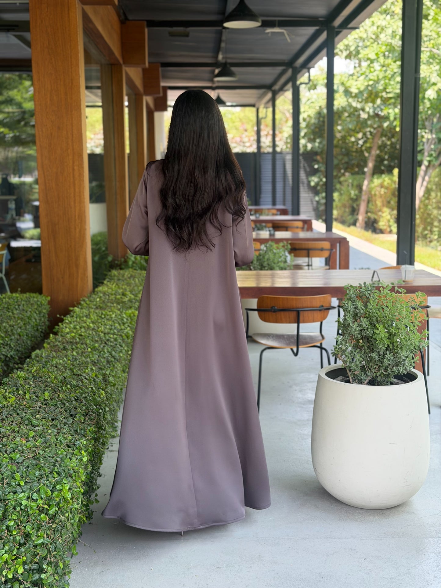 LAM210 –  Mocha cloche  cut abaya in premium German crepe