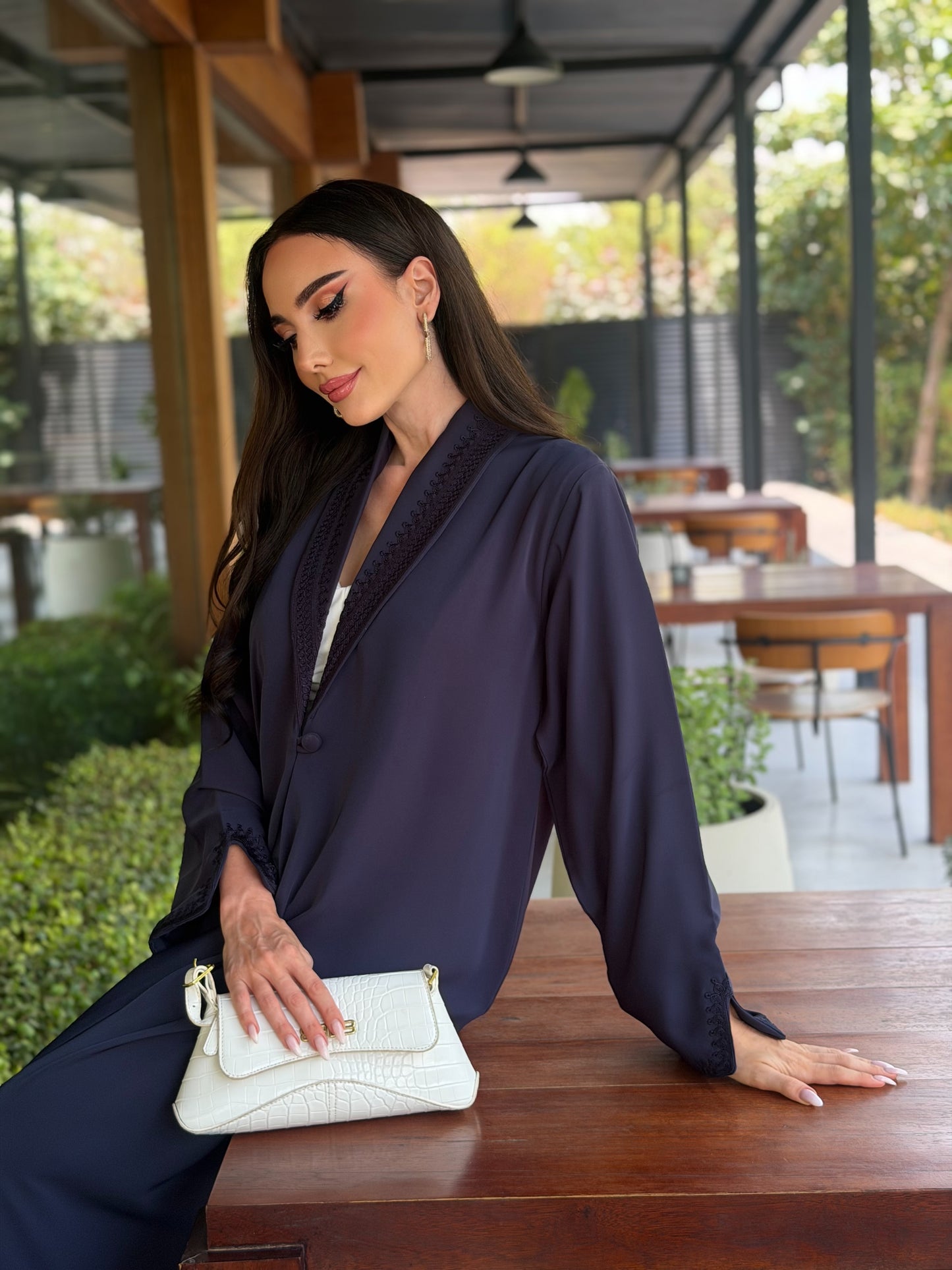 LAM207 – Deep Navy A-line Nada fabric