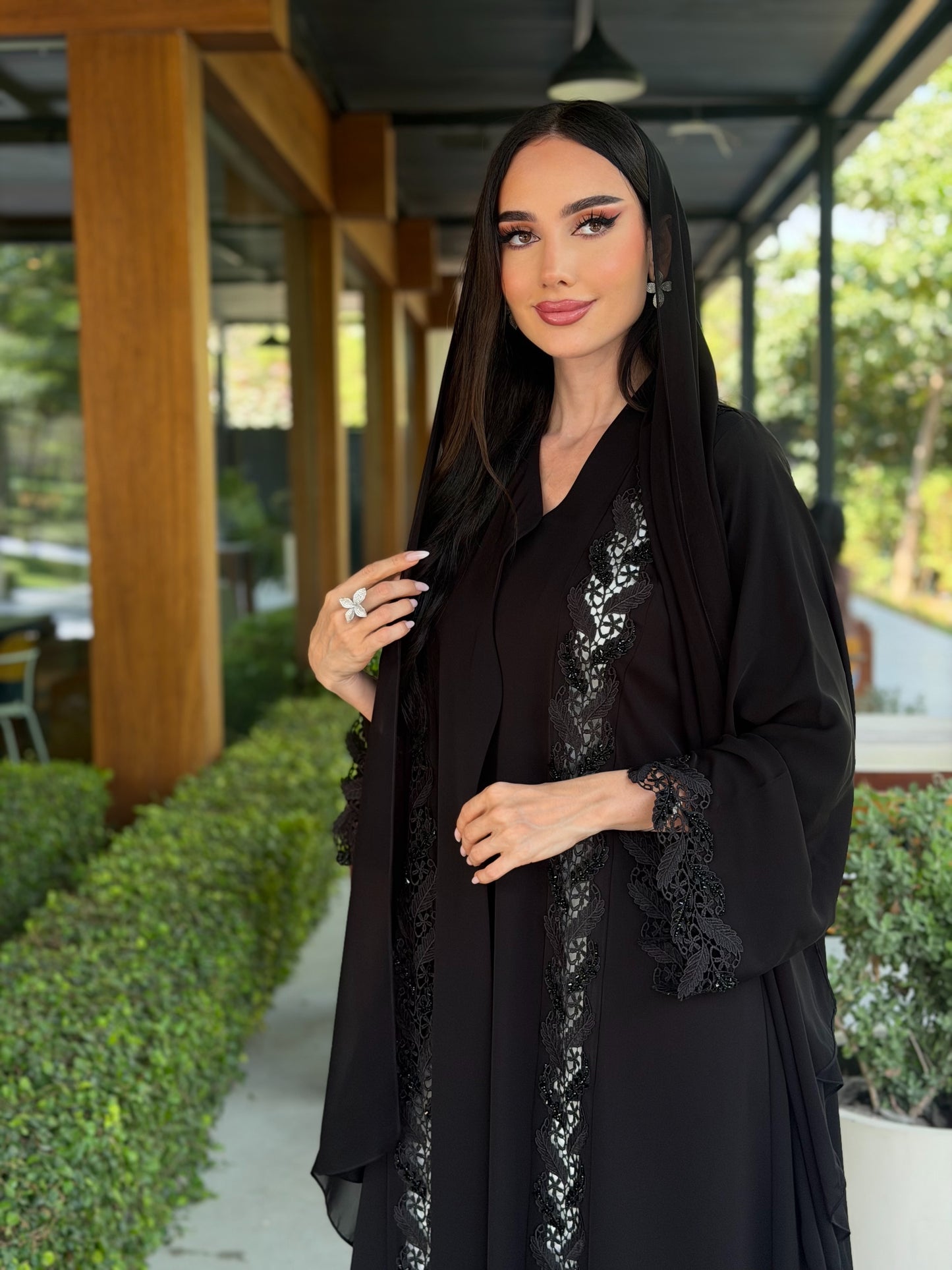 LAM 217 - Black dantel embroidered abaya