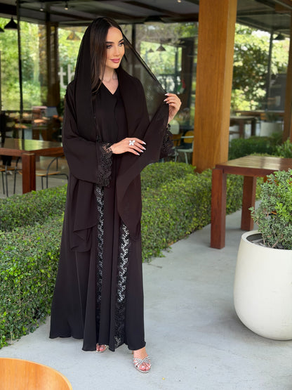 LAM 217 - Black dantel embroidered abaya