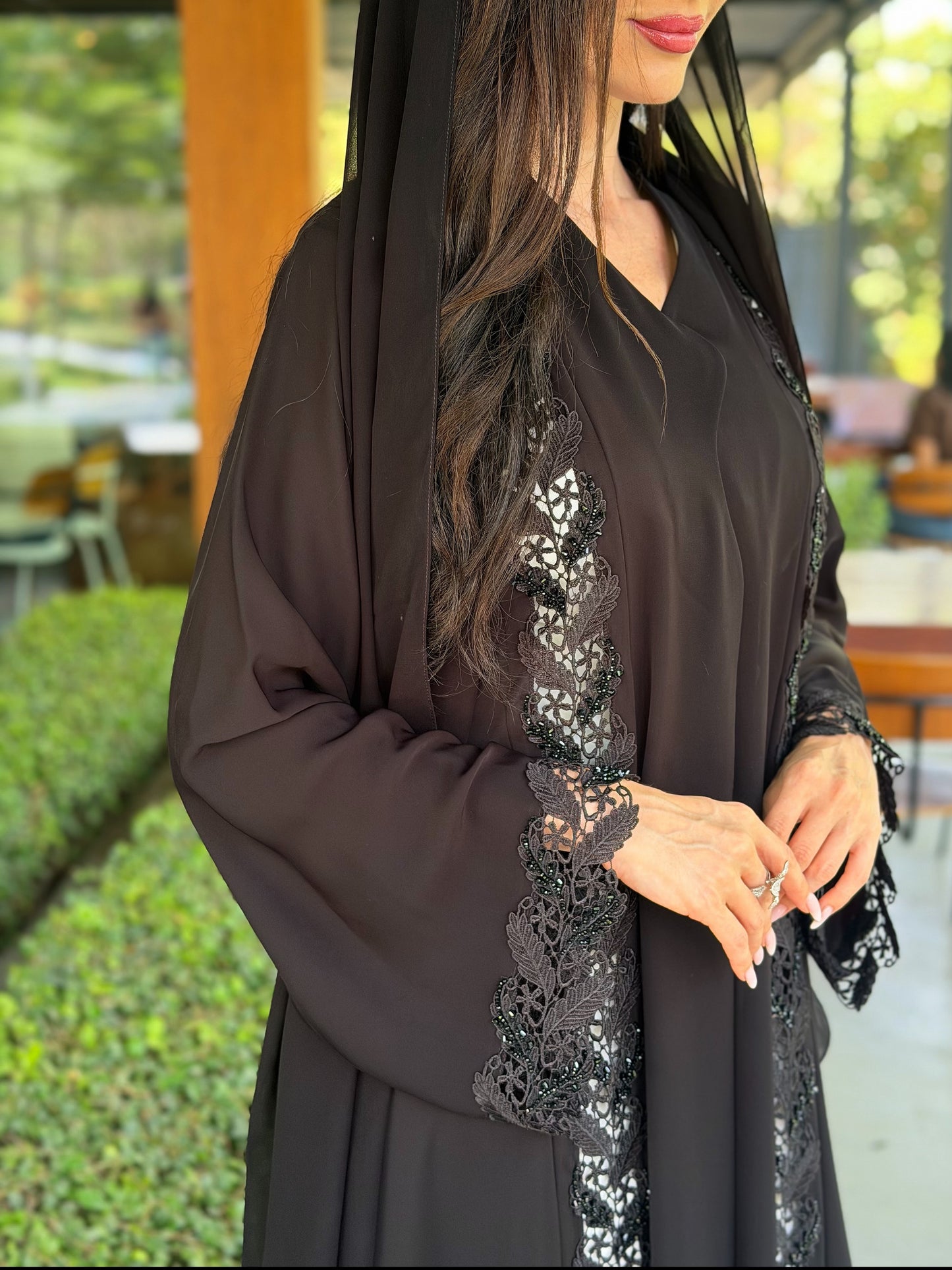 LAM 217 - Black dantel embroidered abaya