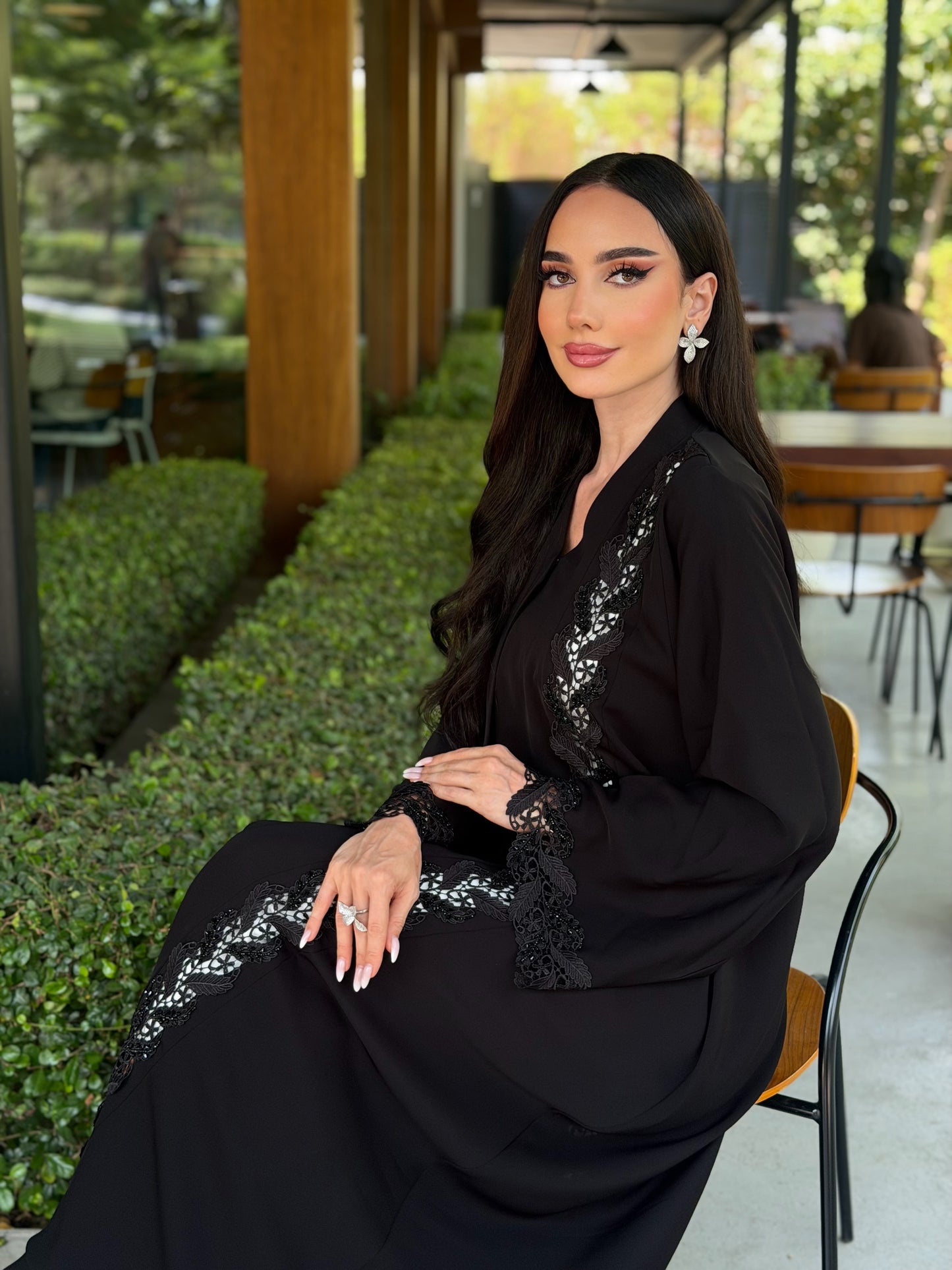 LAM 217 - Black dantel embroidered abaya