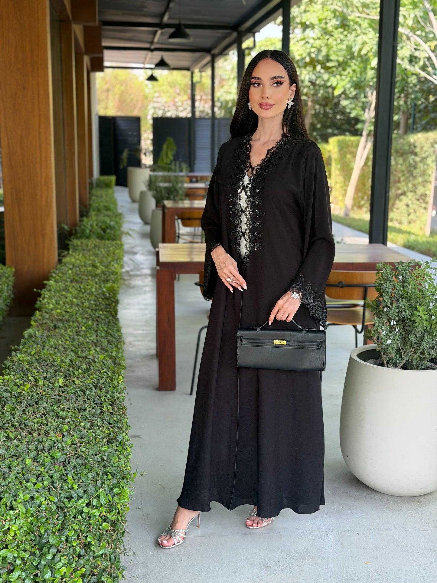 Code LAM219 - black crepe abaya with intricate lace handwork