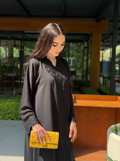 Code LAM220 - black crepe abaya with intricate handwork detailin