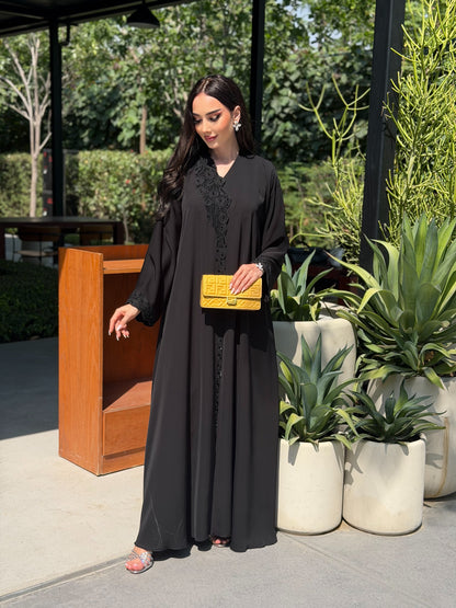 Code LAM220 - black crepe abaya with intricate handwork detailin
