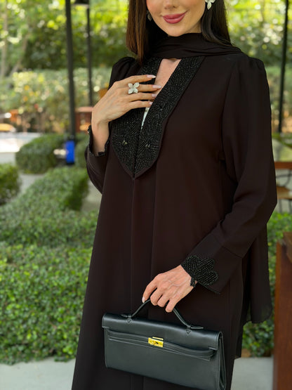 Code LAM223 - Luxury black crepe abaya with intricate hand-embellished