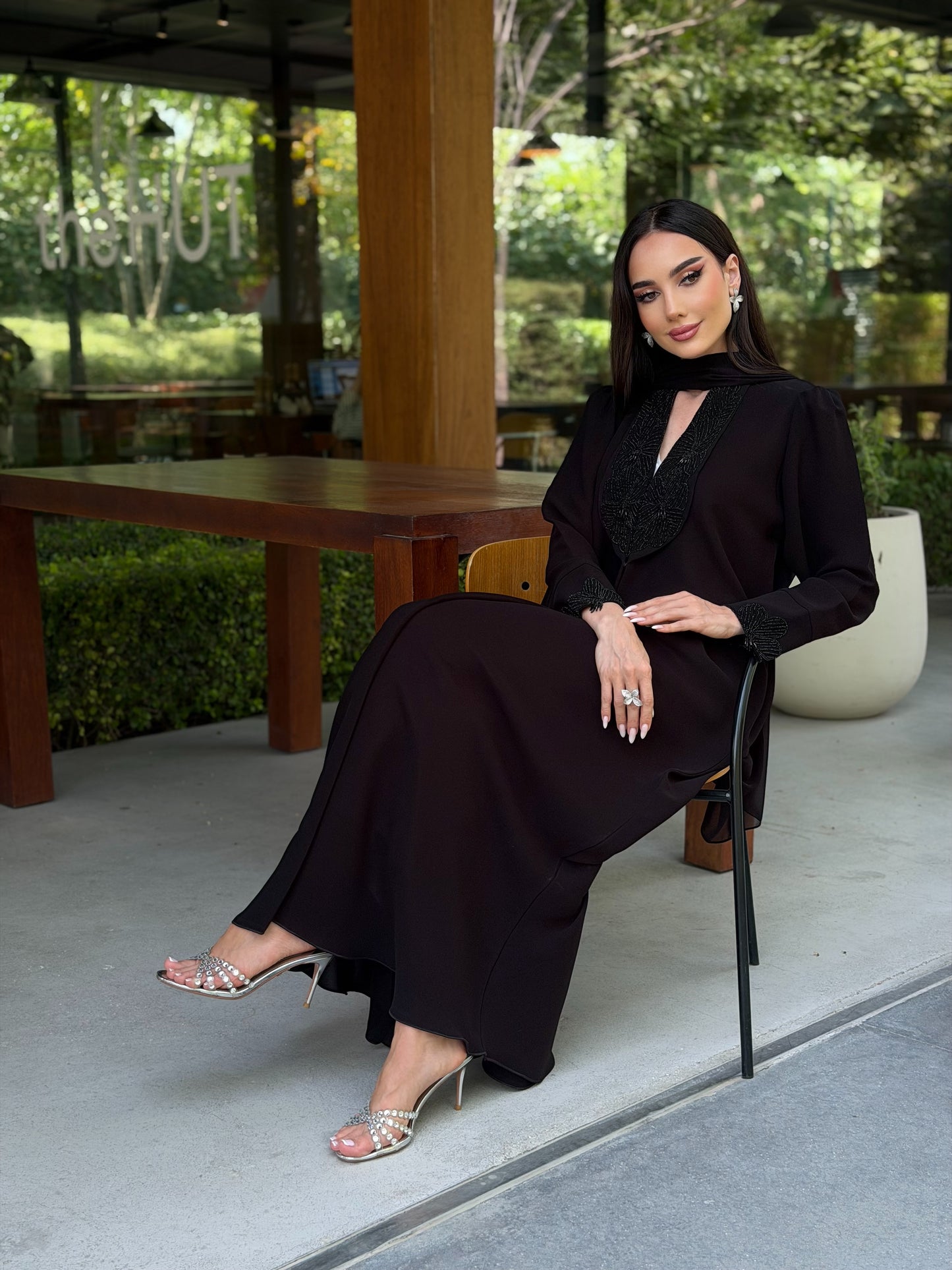 Code LAM223 - Luxury black crepe abaya with intricate hand-embellished