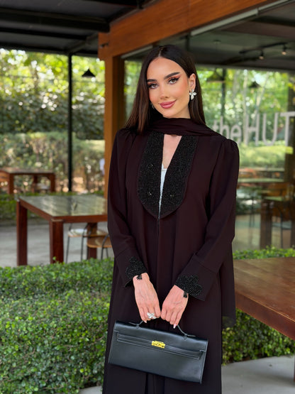 Code LAM223 - Luxury black crepe abaya with intricate hand-embellished