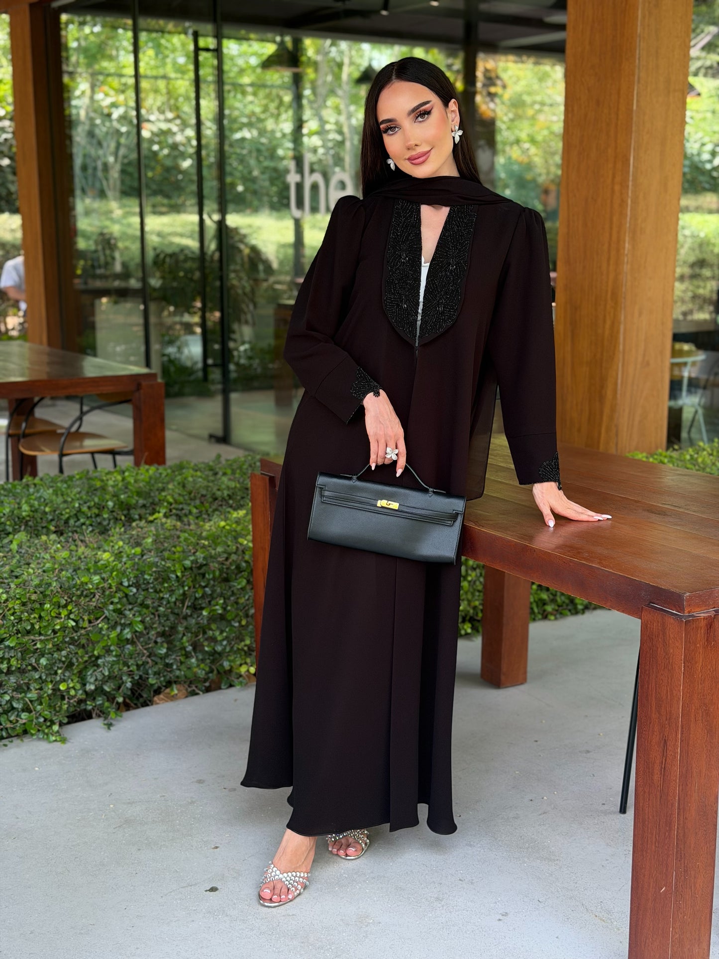 Code LAM223 - Luxury black crepe abaya with intricate hand-embellished