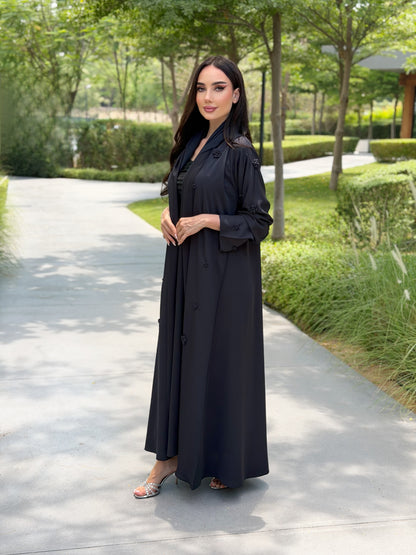 LAM202 – Navy blue A line abaya in airy Nada fabric with delicate handwork - Image 4