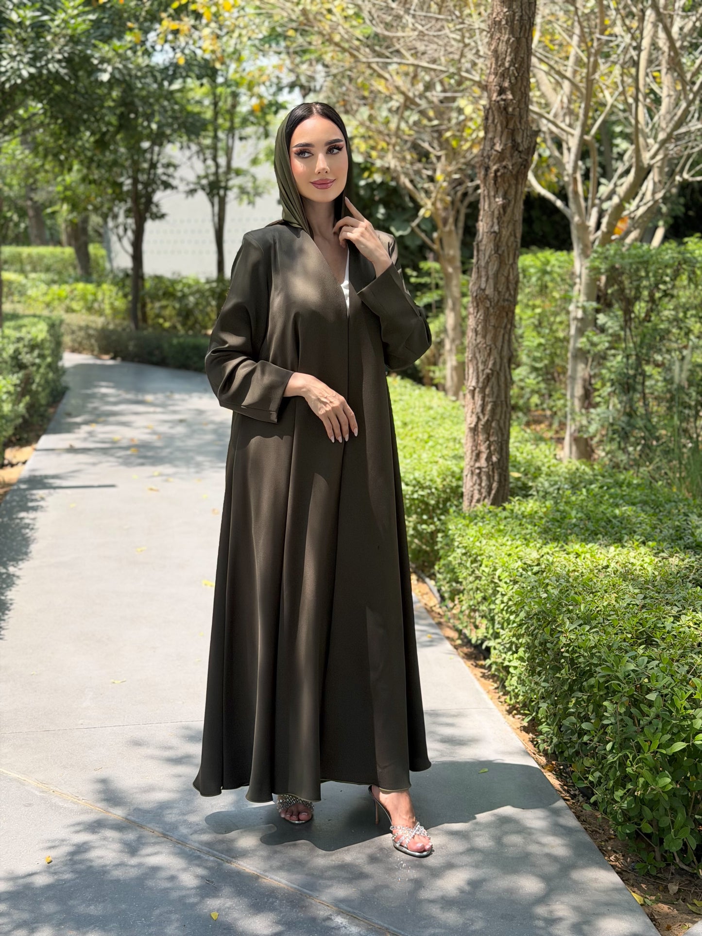 LAM208 –  green closh cut abaya in premium German crepe