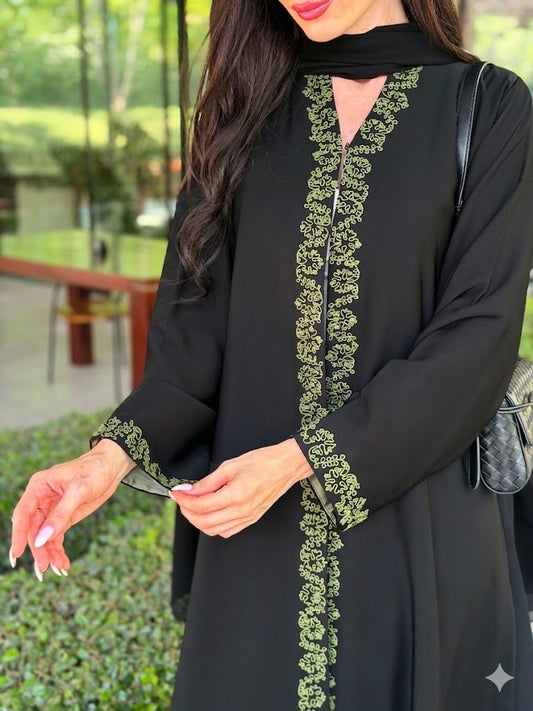 Code LAM222 -  A-cut crepe abaya with refined handwork details
