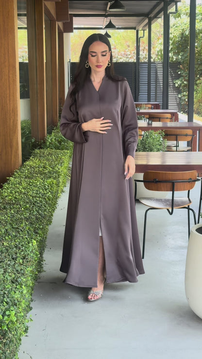 LAM210 –  Mocha cloche  cut abaya in premium German crepe