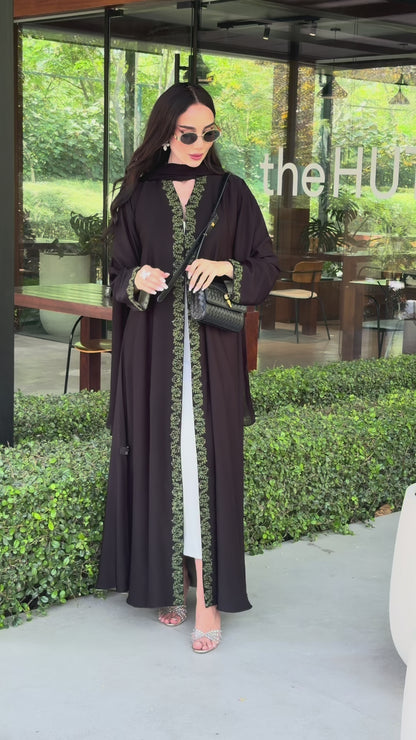 Code LAM222 -  A-cut crepe abaya with refined handwork details
