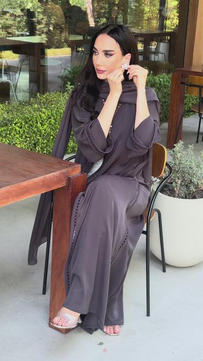 LAM212 – Gray abaya in airy Nada crepe