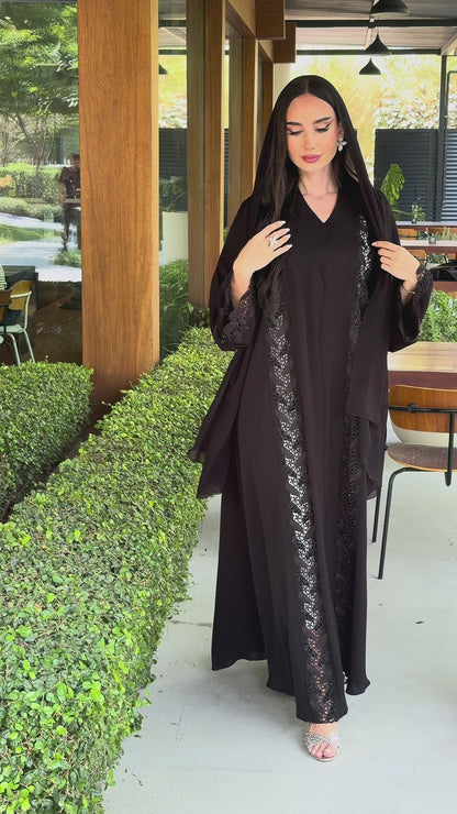 LAM 217 - Black dantel embroidered abaya