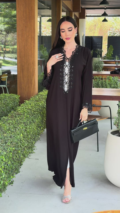 Code LAM219 - black crepe abaya with intricate lace handwork