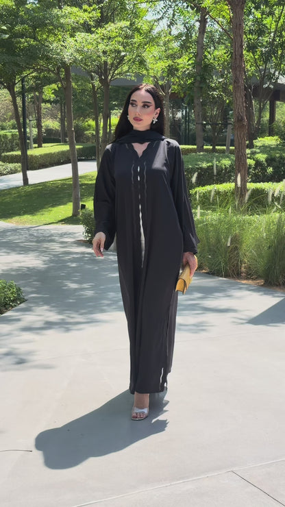 LAM215 – Flowy Navy abaya light Nada crepe