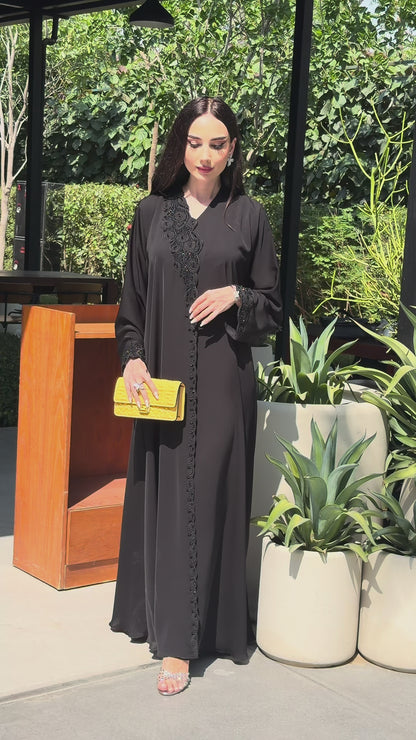 Code LAM220 - black crepe abaya with intricate handwork detailin