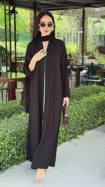Code LAM221 - A-cut black crepe abaya designed for daily wear and work
