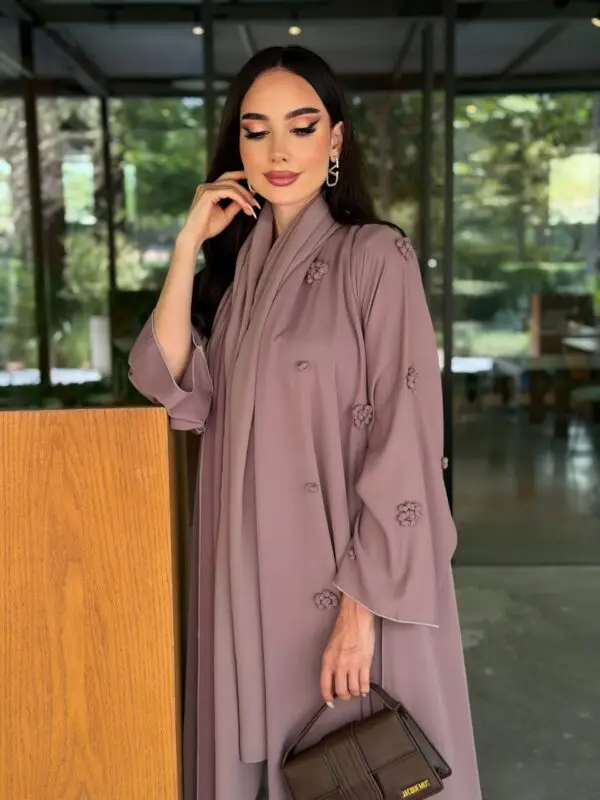 LAM204 – Dusty mauve A-line abaya in airy Nada fabric