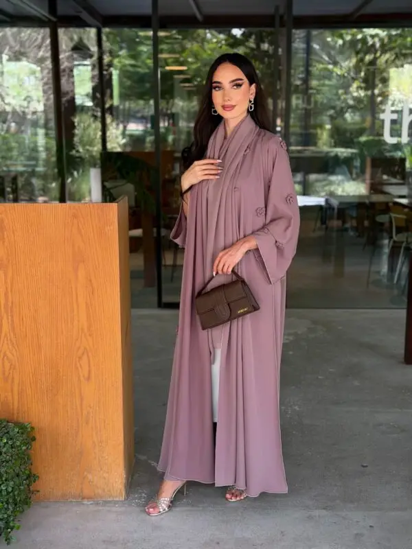 LAM204 – Dusty mauve A-line abaya in airy Nada fabric